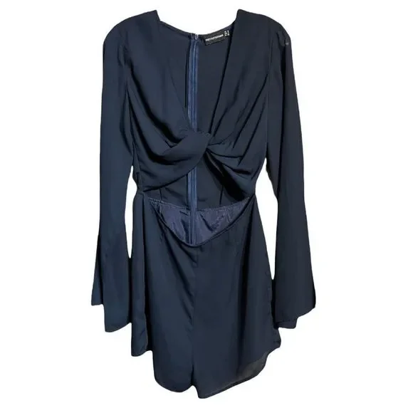 PrettyLittleThing Navy Blue Twist Front Short Rompers Sexy Club Wear Sz 6 - Picture 4 of 11